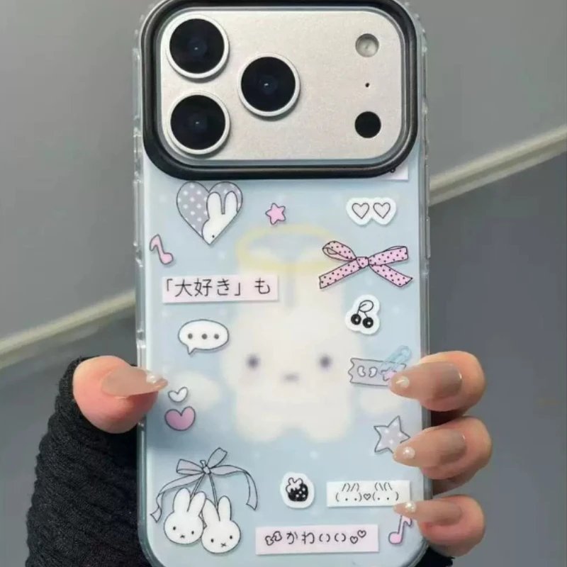 Miffy Kawaii Anime Japanese Style Grayish Blue Bow Phone Case for IPhone 17/16 Series Versatile Fashion Exquisite Personality