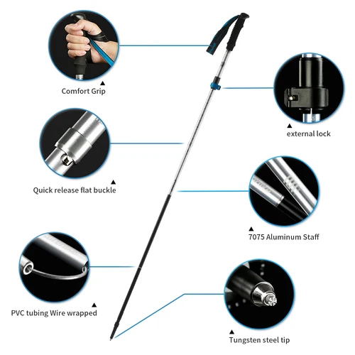 Imagen 2 del producto Naturehike bastones de Trekking ultraligeros plegables 1 Uds bastón para caminar portátil de aluminio bastón telescópico para senderismo bastón para acampar