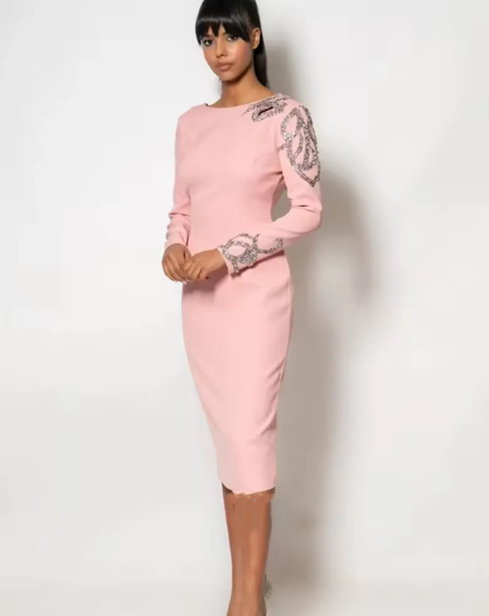 Jersey personalizado con lentejuelas, columna de quinceañera, cuello redondo, vestido de ocasión a medida, vestidos midi