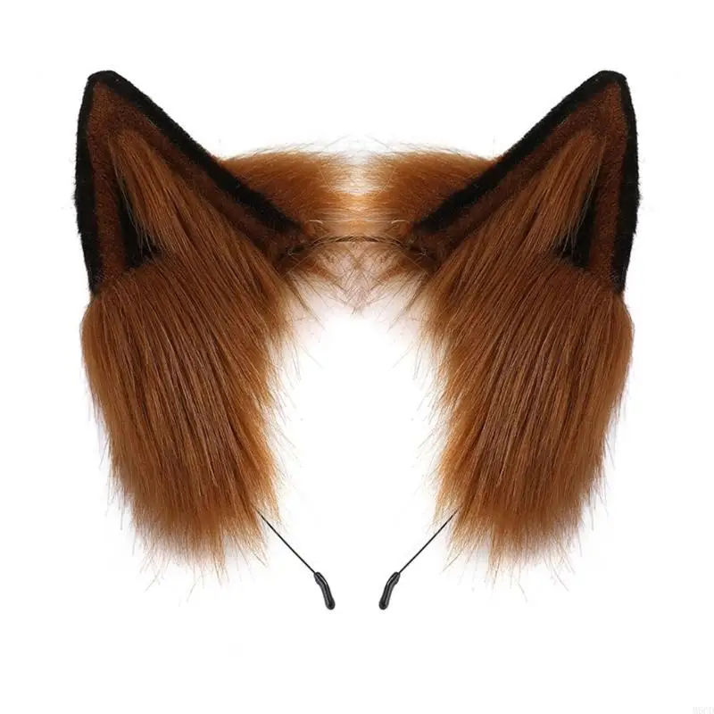 M6CD Handmade หูแมวแถบคาดศีรษะสีทึบ Furry ตุ๊กตาสัตว์ผม Hoop อุปกรณ์เสริม