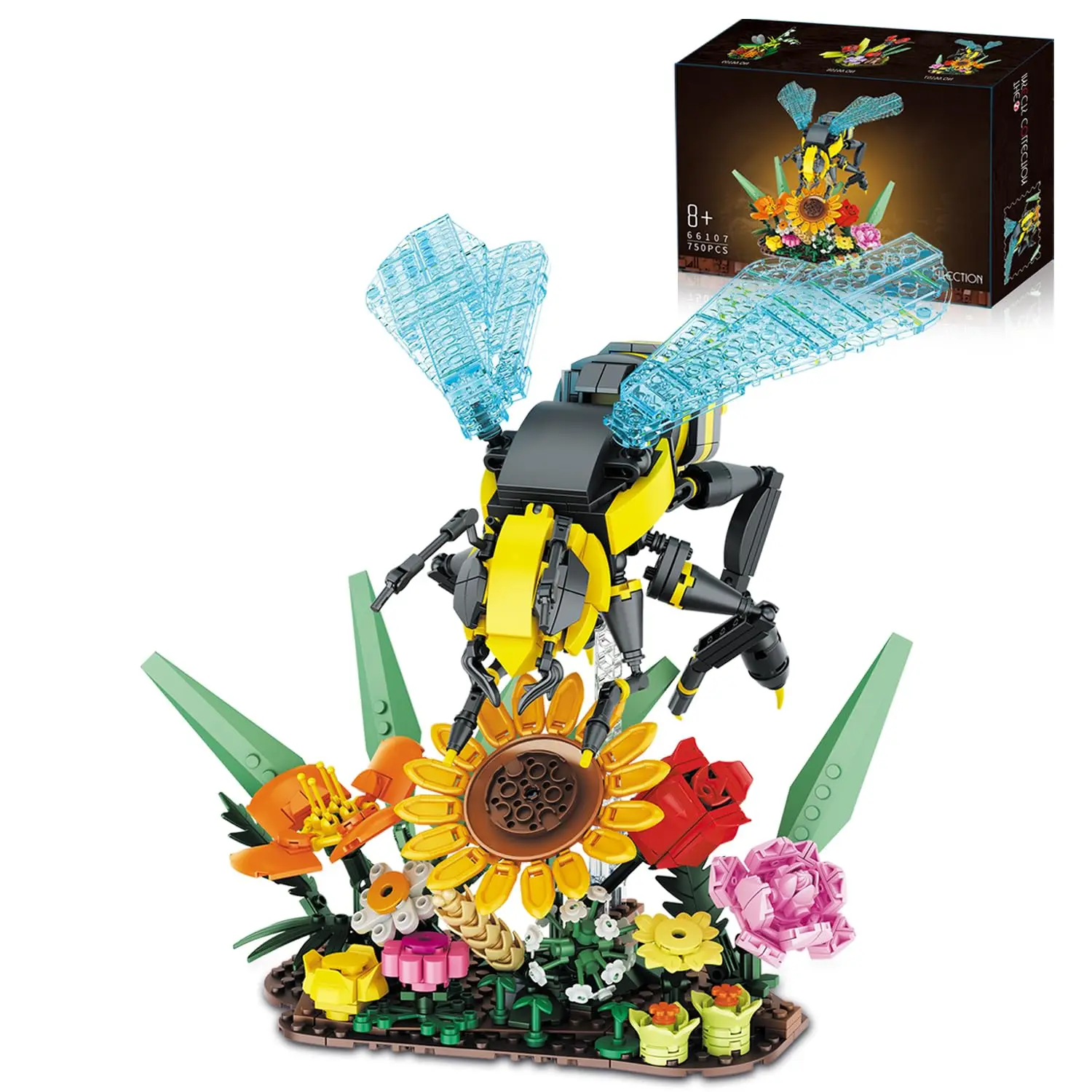 Insect Sunflower Flower Building Blocks Bee Potted Model Bricks Creative Desktop Decorations DIY Toys For Children Holiday Gifts