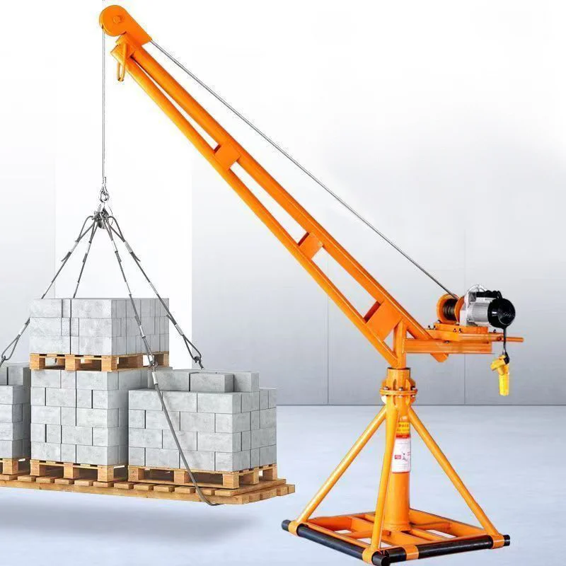 Mobile mini electric crane with motor, 360-degree rotation of 1000 kg lifting capacity