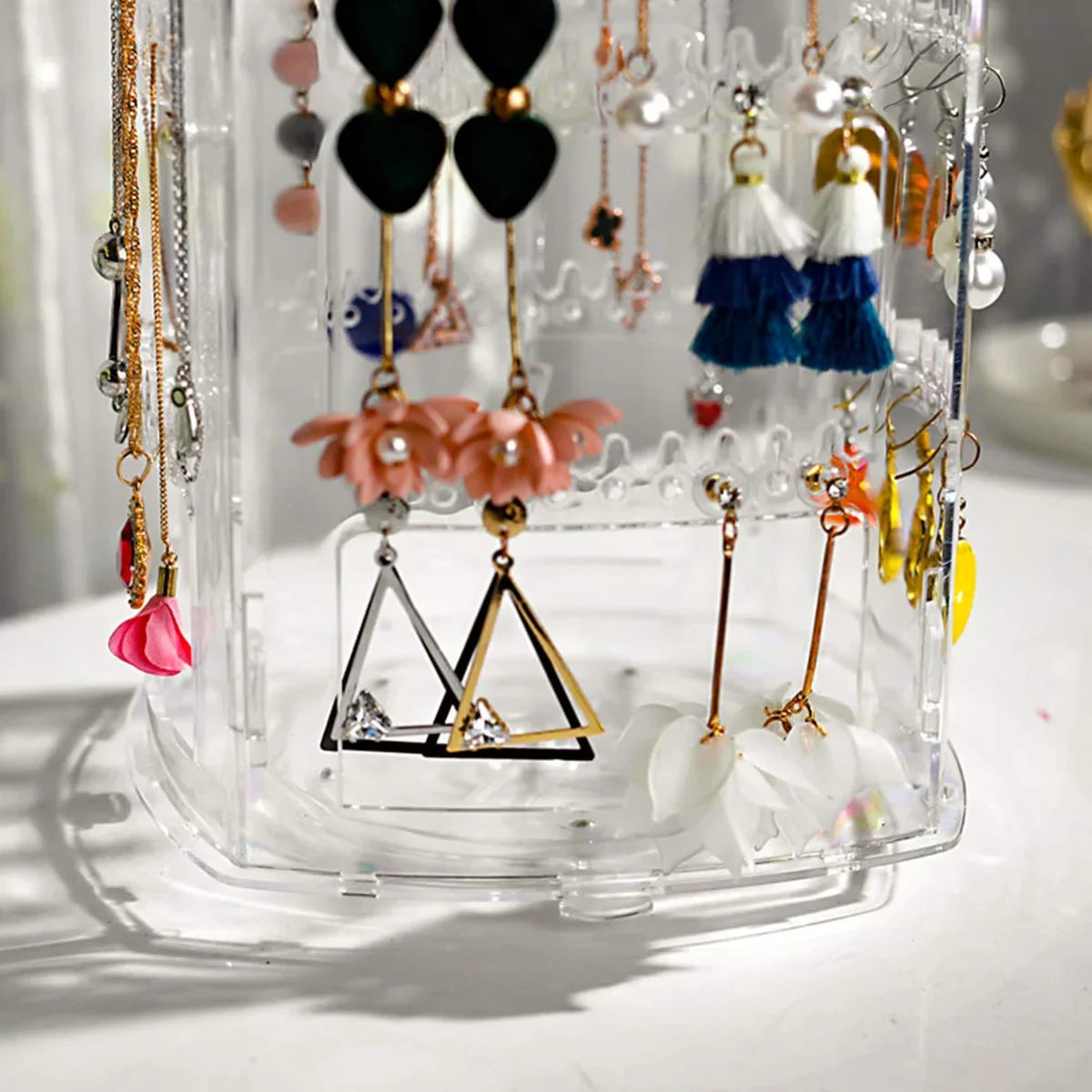 1Pcs Creative Rotating Jewelry Storage Box Earring Necklace Round Plastic Organizer Boxes Holder Display Rack For Women