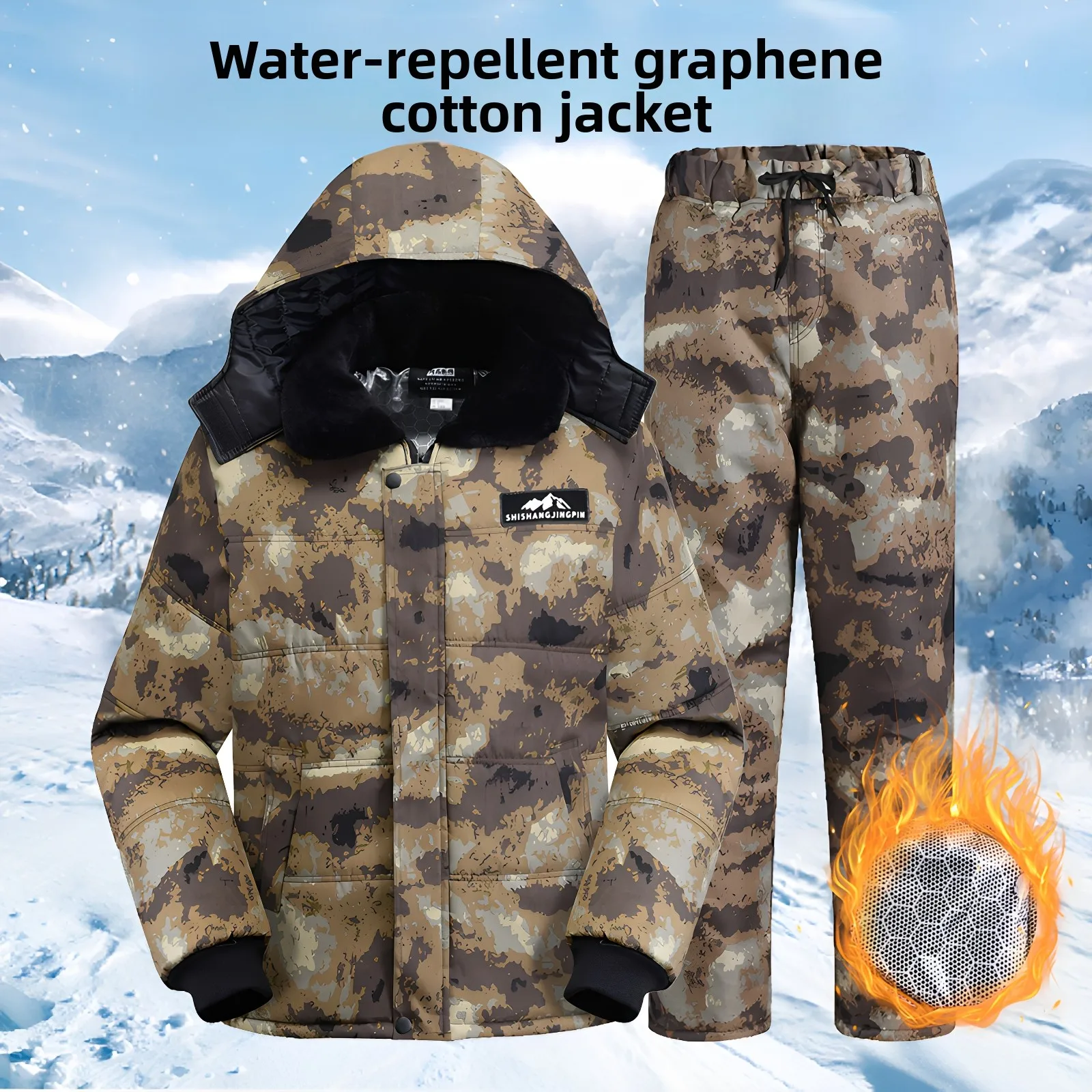 Men's Camouflage Cotton Jaet And Pants Set Thiened aphene Winter Warmth Waterproof Cold Resistance Long Sve Long Pants
