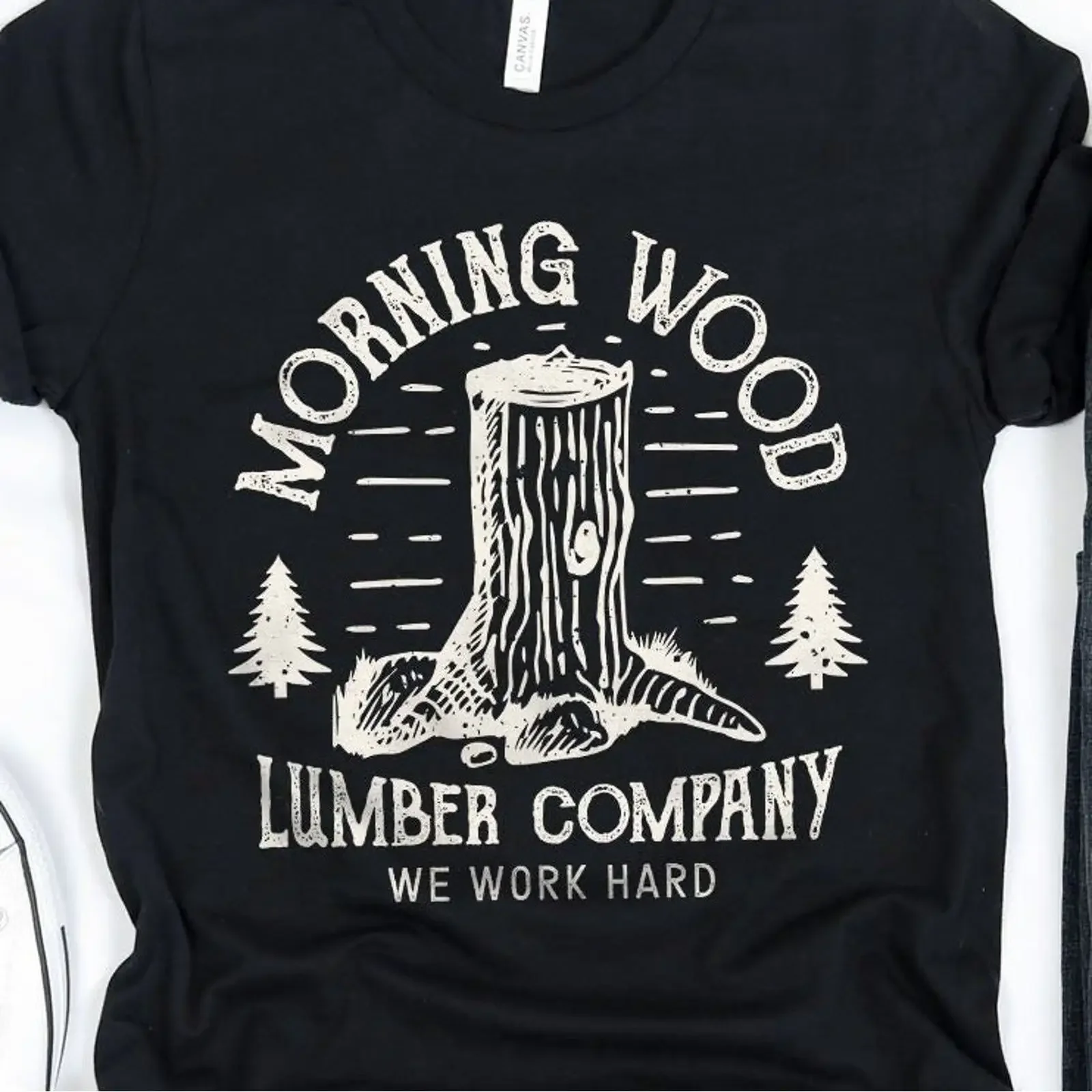 Morning Wood Lumber Company We Work Hard Funny T Shirt Camping Woodworking Carpenter Casual Tops vintage Washed Unisex