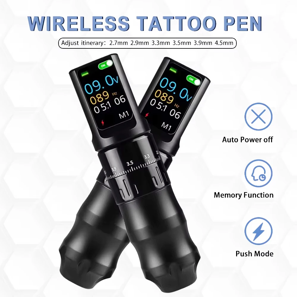 Newest Wireless Tattoo Machine Pen Adjustable Stroke Handheld 1200mAh Battery Power Supply Permanent Makeup Gun