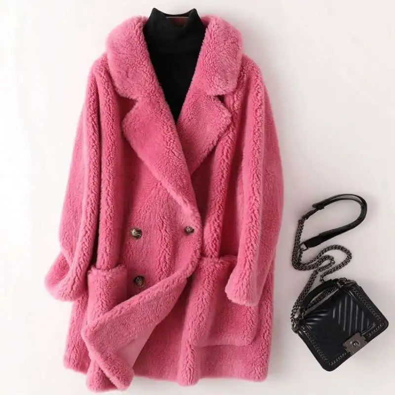 Real Fur Coat High Quality Womens 70% Natural Wool Coats Thick Warm Elegant Loose Large Size Long Outwear For Women