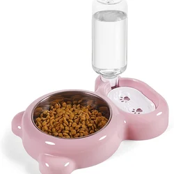 Double Bowl Set Cat Bowl , pet automatic water dispenser bottle to keep your pet hydrated and fed