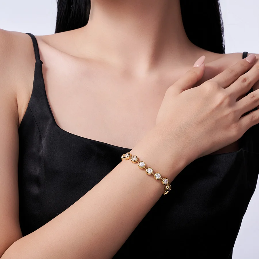 

JIUZUAN Moissanite Tennis Bracelet 0.5ct 0.3ct 0.1ct S925 Silver 18K Gold Plated Silver Gold Optional Women Bracelet