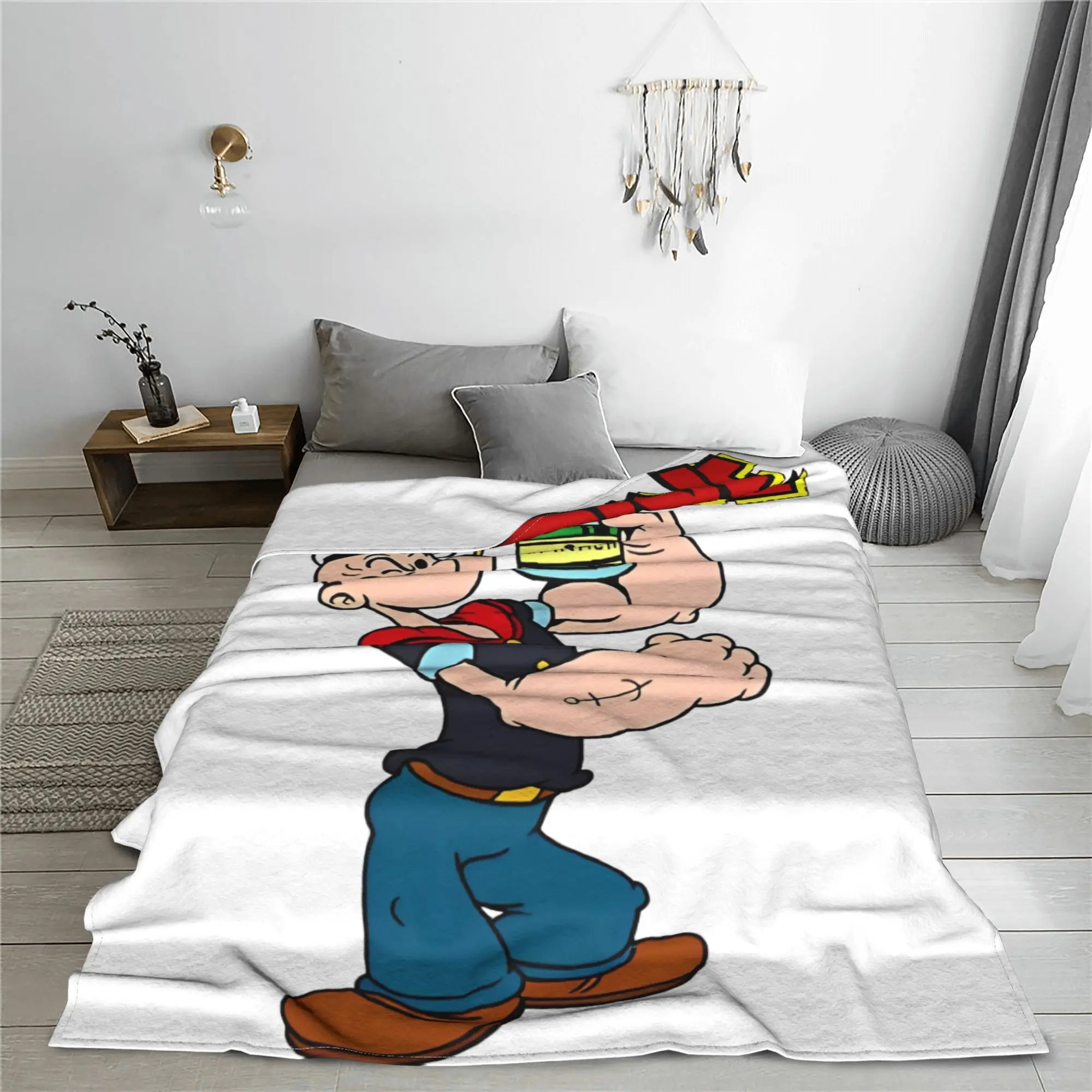 Sailor P-Popeye Funny Sports Cartoon Flannel Blanket Portrait Spinach Throw Blankets Bedding Lounge Plush Thin Quilt Lightweight