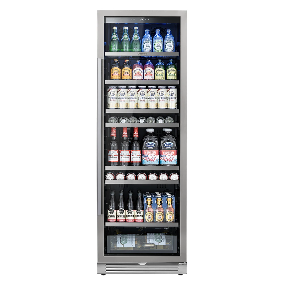 15.12 Cu.ft Beverage Refrigerator 373 Cans (12oz) 34-54℉ Right Door Opening Single Temperature Zone Beverage Cooler Display Panel Automatically Locks Built-in Deodoriser