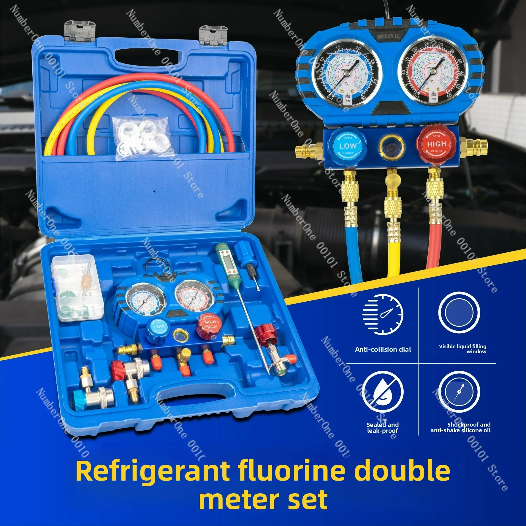 Automotive Air Conditioning Refrigerant Gauge R134a High Precision Refrigerant Pressure Gauge Dual Gauge Valve