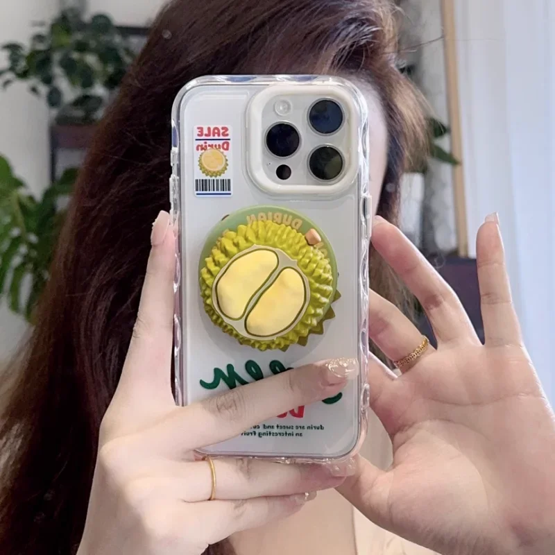

Cute 3D Durian for Magsafe Griptok Phone Holder Support for IPhone 17 16 Foldable Wireless Charging Case Stand Girl Bracket