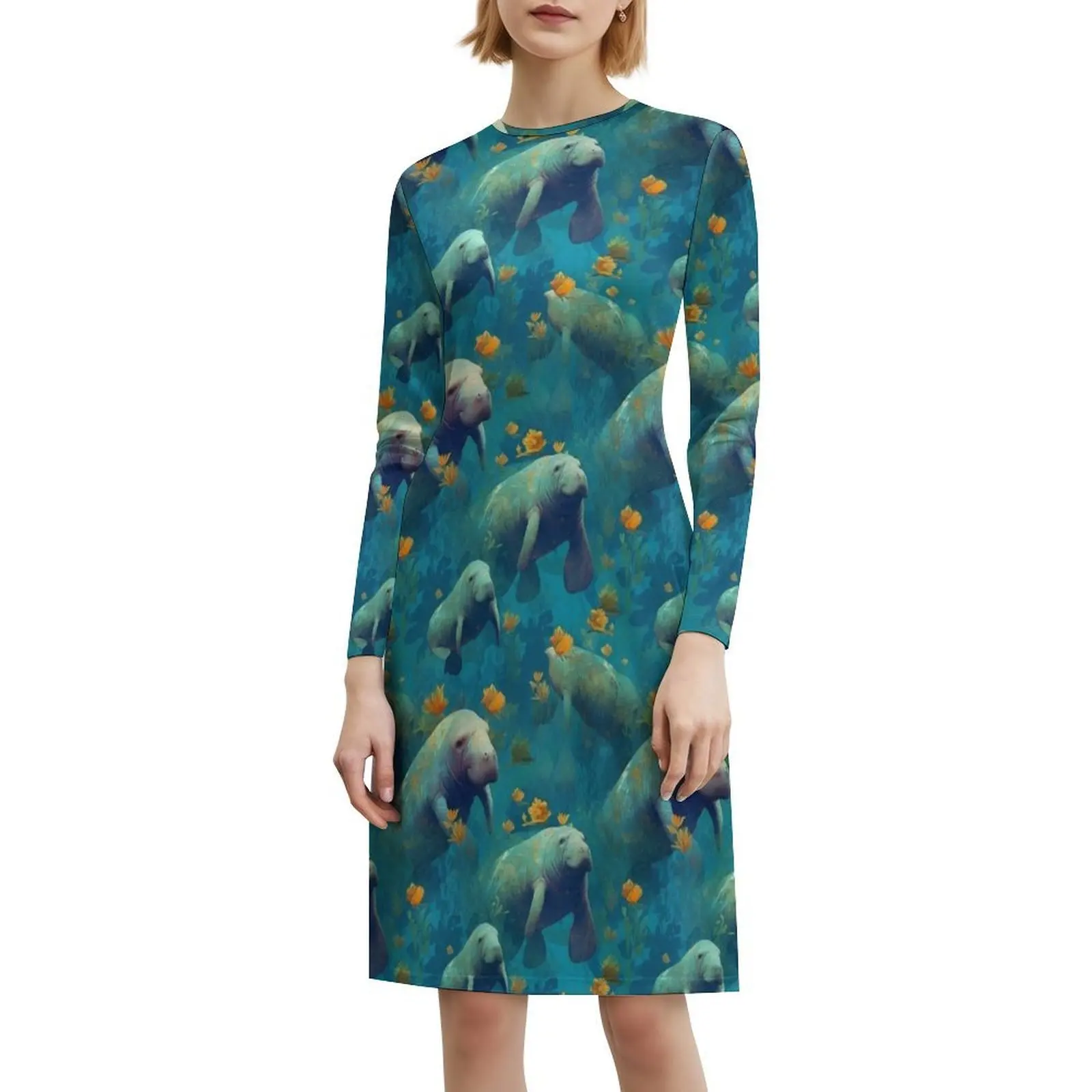 نمط Manatees اللطيف على منتجات مختلفة للحيوانات النسائية فستان الحفلات ملابس النادي المطبوعة العصرية للإناث