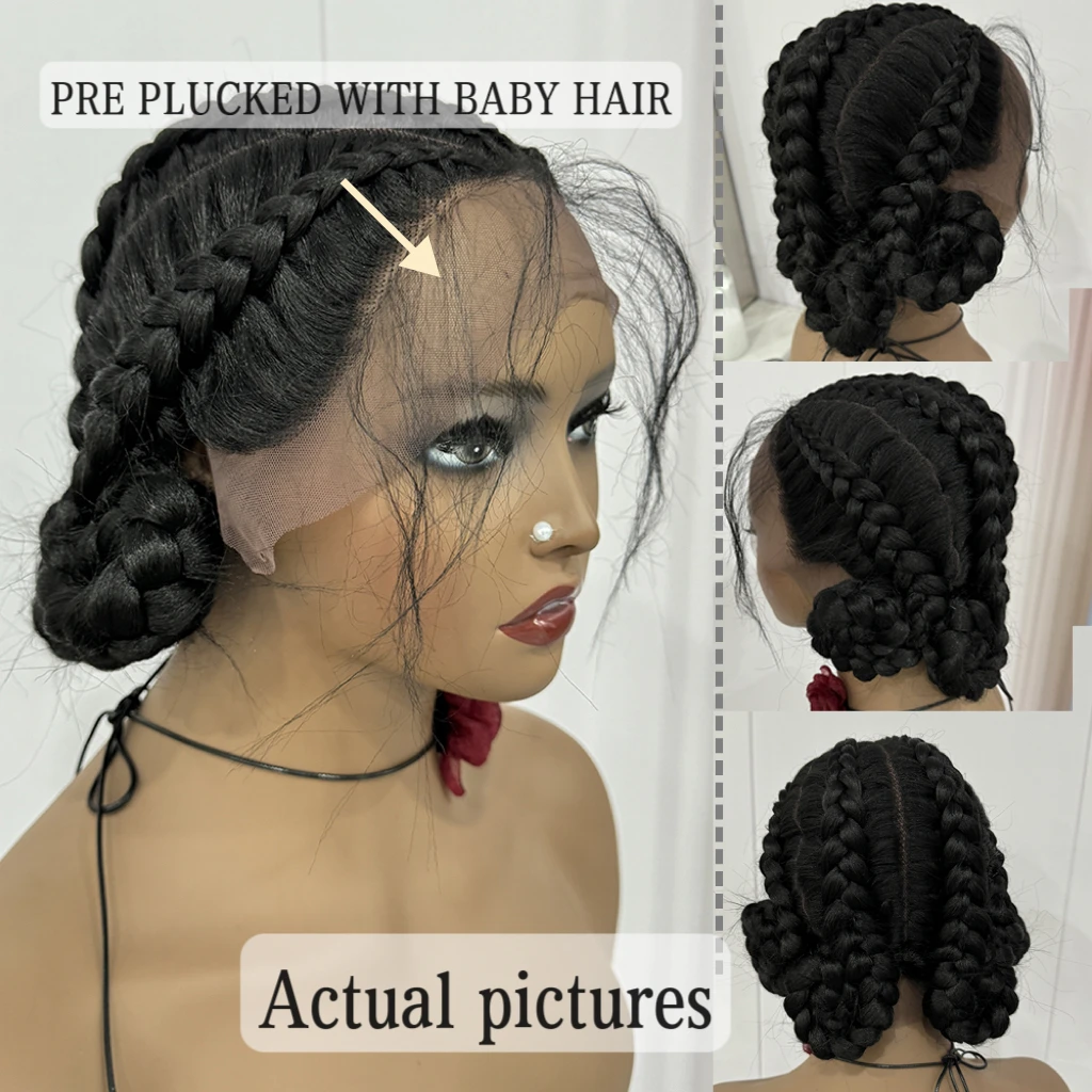 Braids Wig Synthetic Lace Wigs For Women Bun Hair Braids Wigs Pre Plucked With Baby Hair Natural Hairline African braid hair