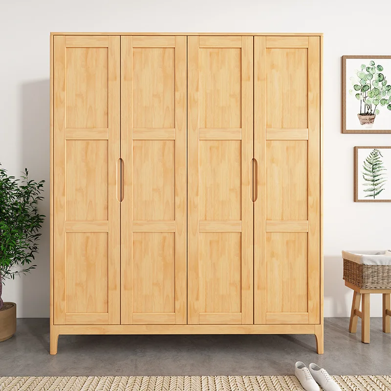 Solid wood wardrobe two doors three doors four doors opposite the door Nordic wardrobe simple modern