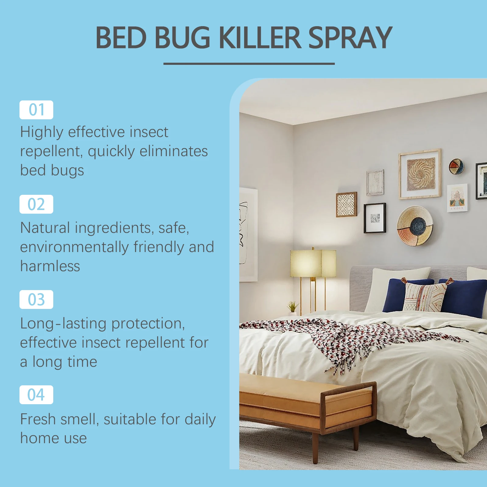 Bed Bug Spray -Effective, Fast-Acting and Long-Lasting for Killing and Preventing Bed Bugs, Lice and Mites in Dorms and Bedrooms