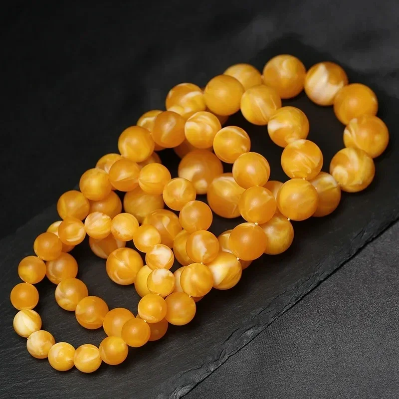 Selected Old Beeswax Chicken Oil Yellow Floating White Flower Bracelet Amber Beeswax Beads Bracelets for Men Women Beads Beeswax