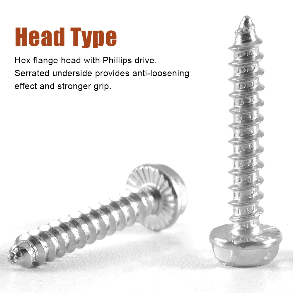 Cross Drive Hex Flange Head Tapping Screws with Serrated M3 M4 M5 M6 304 Stainless Steel Phillips Recess Hex Washer Head Screw