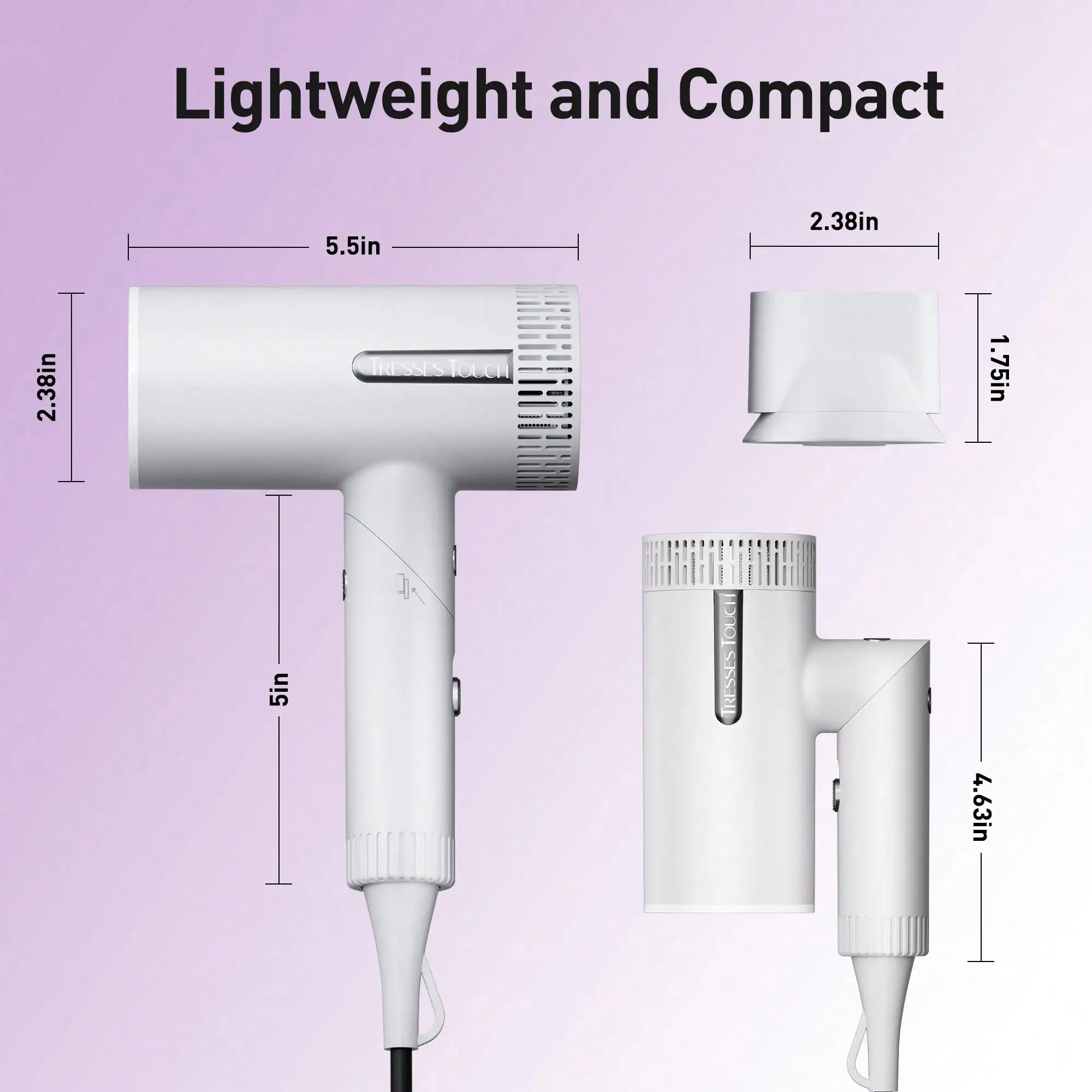 Foldable Hair Dryer With Concentrator, High-Speed Ionic Low Noise Blow Dryer With Brushless Motor For Fast Drying, White，sb25072861610247396