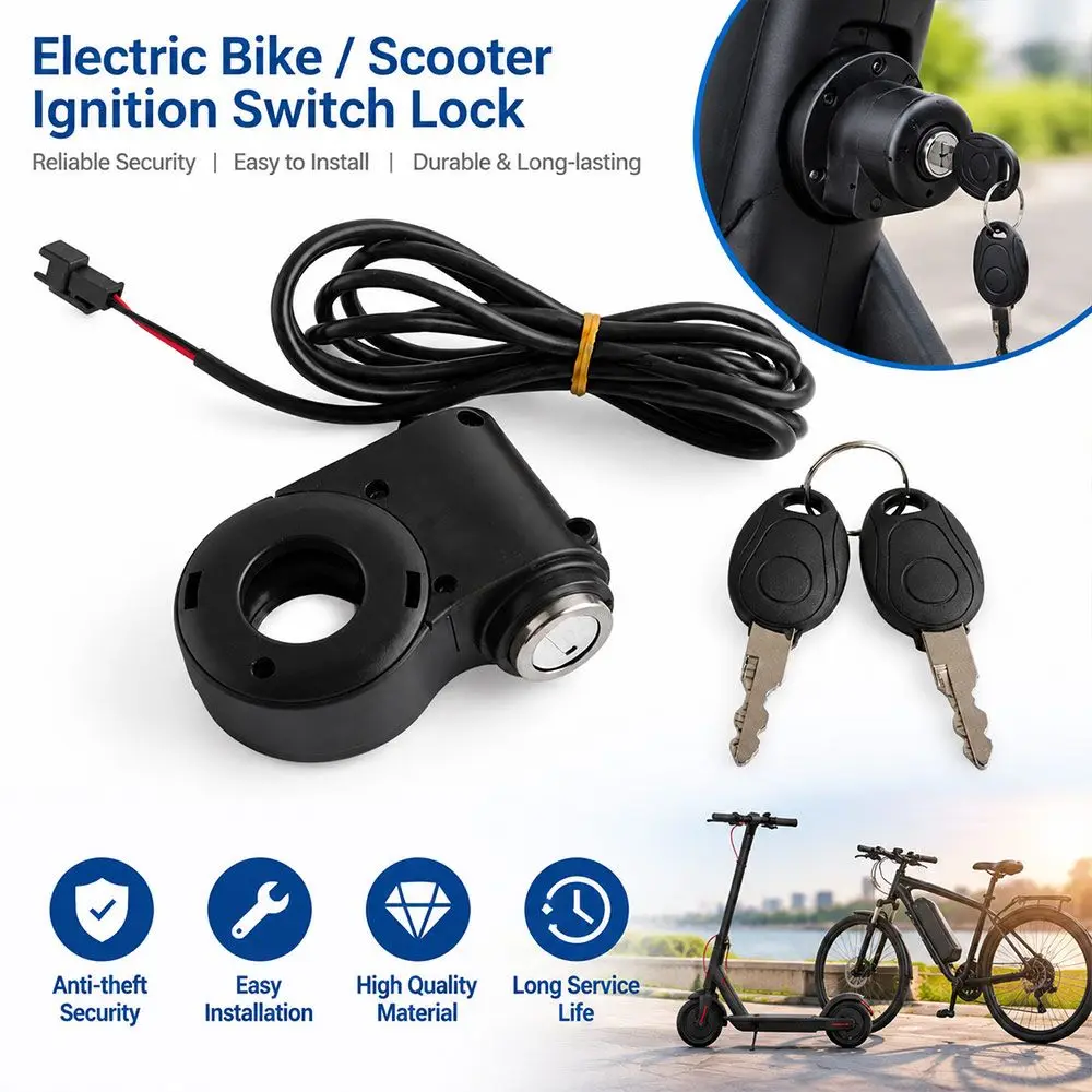 1Pcs 12V-72V Ebike Key Switch Lock 2 Keys 2 Wires Electric Scooter Key Lock Aluminum Alloy Black Anti Theft Key Switch