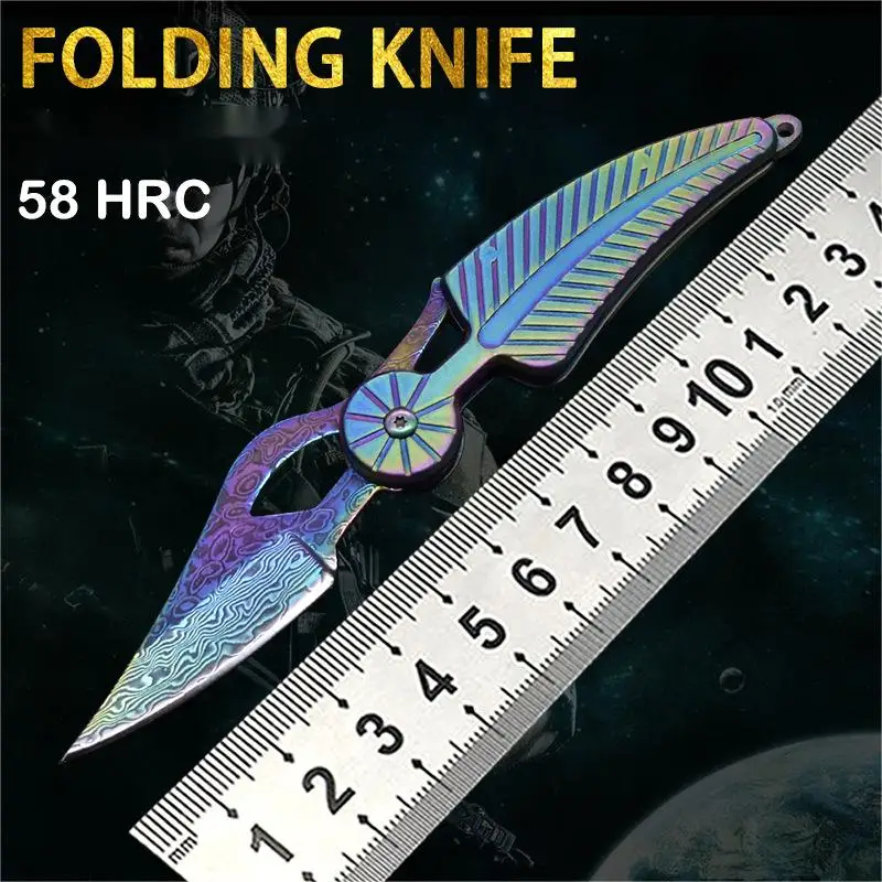 Creative Folding Knife Damascus Steel Outdoor Portable Camping Hunting Survival Tools Hiking Climbing EDC Keychain Pocket Knife