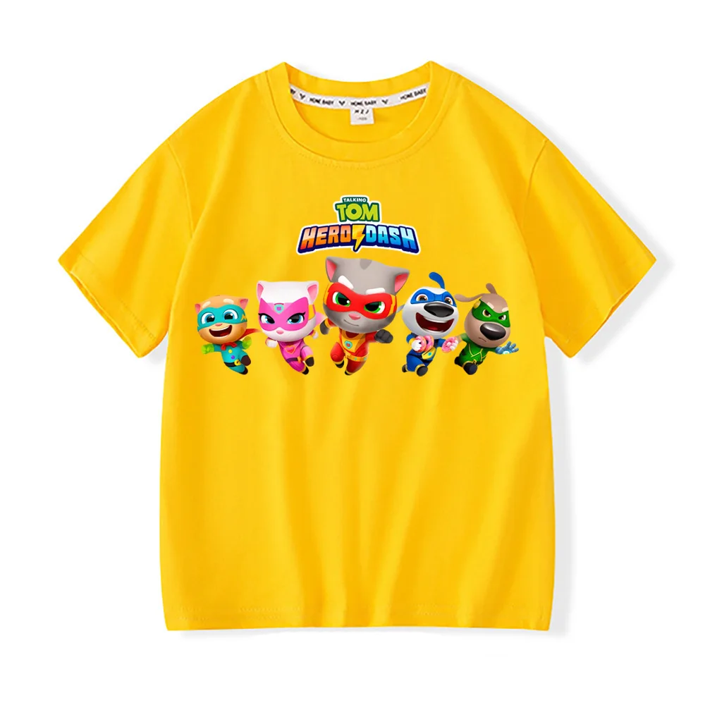 Koszulka dziecięca z motywem mówiącego Toma z kreskówki, letnia, bawełniana, urocza koszulka dla chłopców i dziewczynek, modne, codzienne bluzki dla niemowląt i małych dzieci z krótkim rękawem.