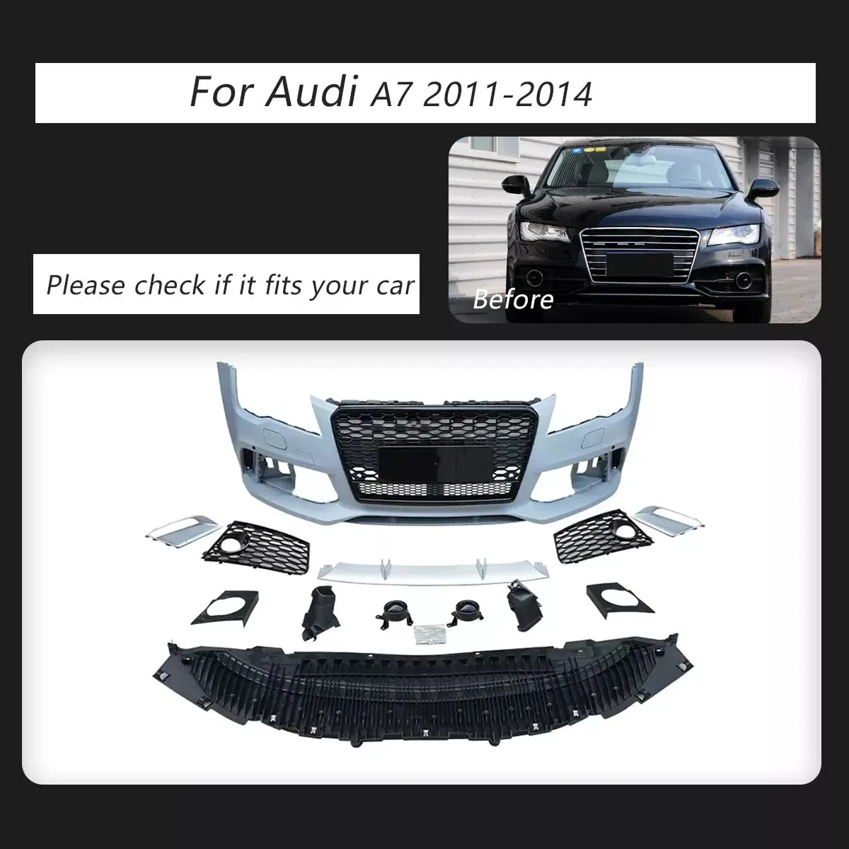 مصنع الولايات المتحدة مستودع RS7 نمط المصد الأمامي مع مصبغة ل A7 S7 C7 C7.5 2009-2018 A7 S7 تعديل RS7 طقم الجسم المصد #4
