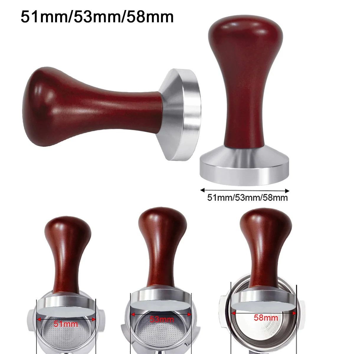 51mm 53mm 58mm Espresso Tamper Coffee Barista Flat Base Coffee Tampers With Wood Handle