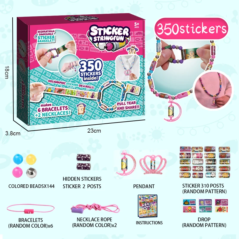 DIY Sticker Beads Bracelets Collectible Cards Wristbands Children Hand Rope Weaving Set Threading Handicraft Toys Birthday Gifts