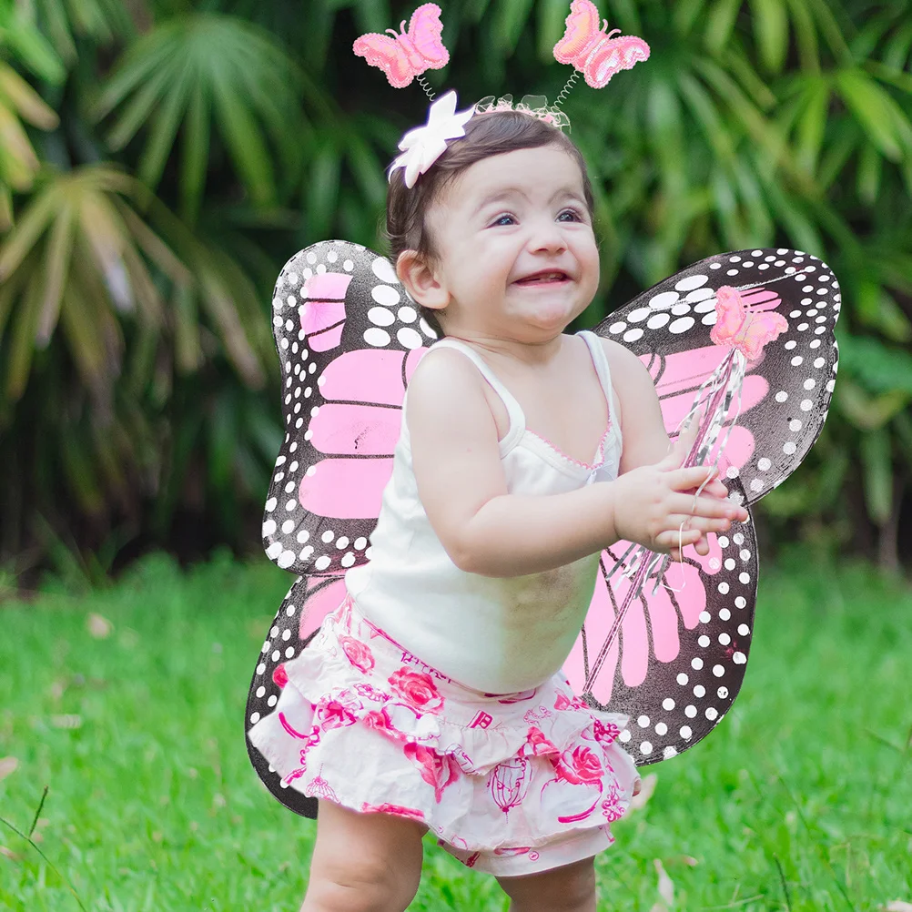 

1Set Butterfly Wings Dress Up Set for Includes Fairy Wand Headband Tulle Skirt Costume Birthday Party Props