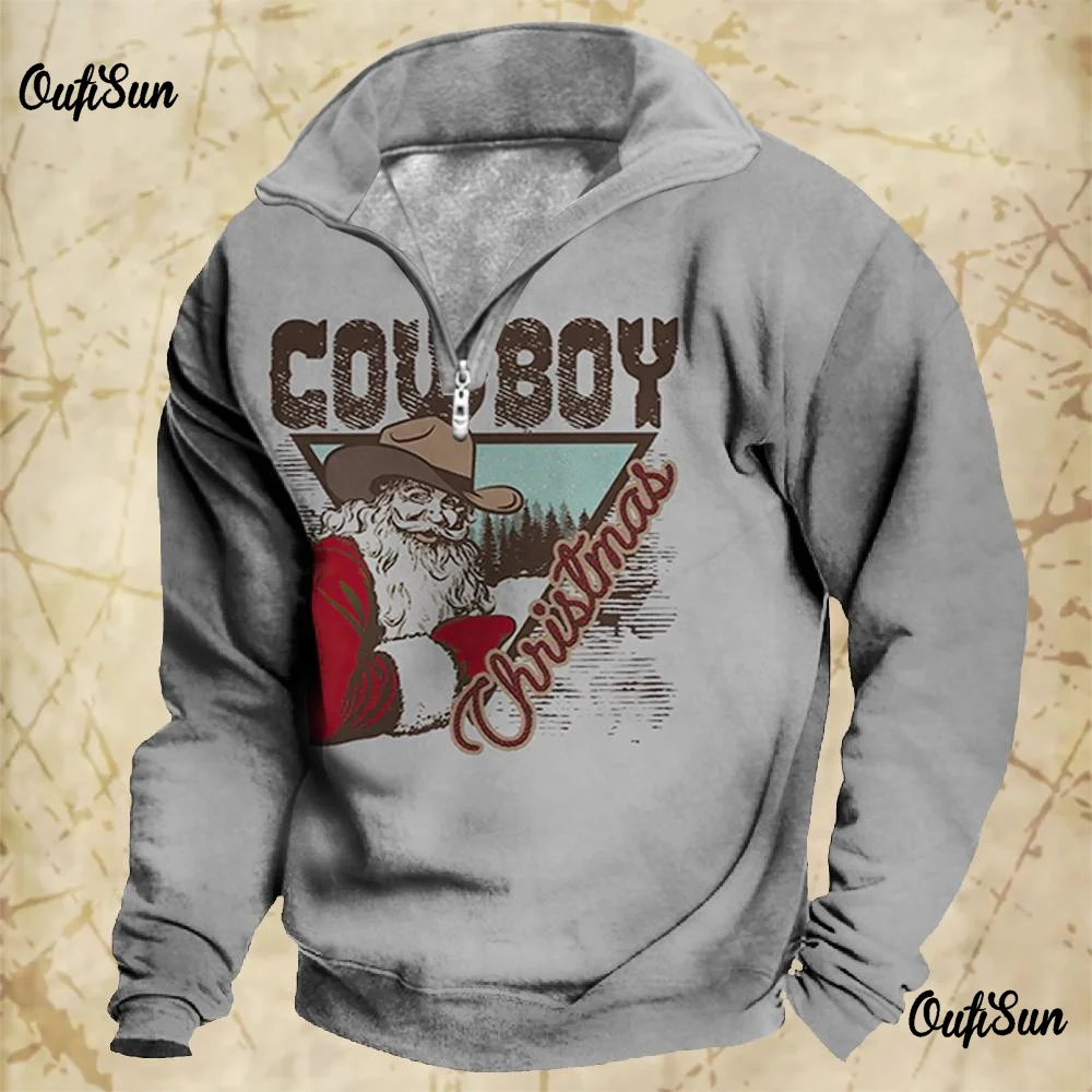 New Vintage Zip Sweatshirt Cowboy Hoodies Sweater For Men\'s 3d Print Autumn Long Sleeve Loose Tops Clothes For Men Clothing