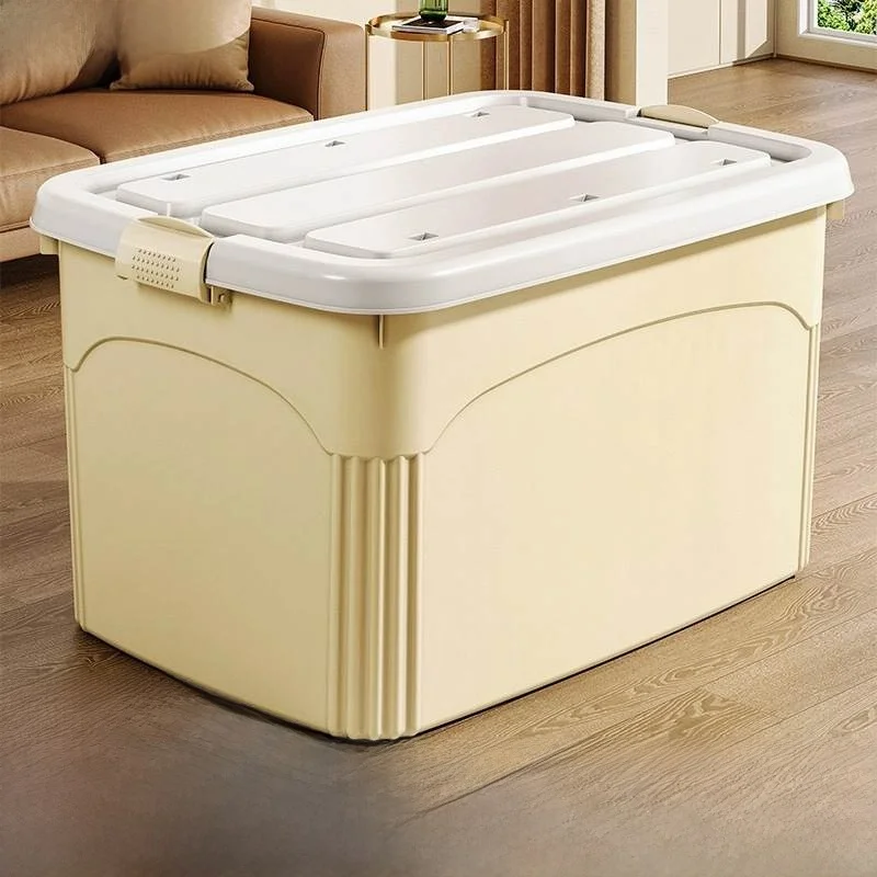 

Утолщенная пластиковая коробка для хранения на колесиках, большая, белая, простой дизайн, для организации одежды и одеял, для домашнего использования