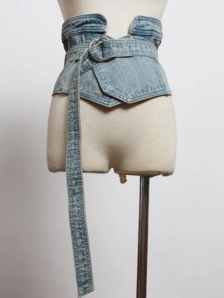 

Fashion Women's Denim Belt Retro Waist Double Ring Metal Long Tail Solid Color Belt High-quality Belt 2023 New