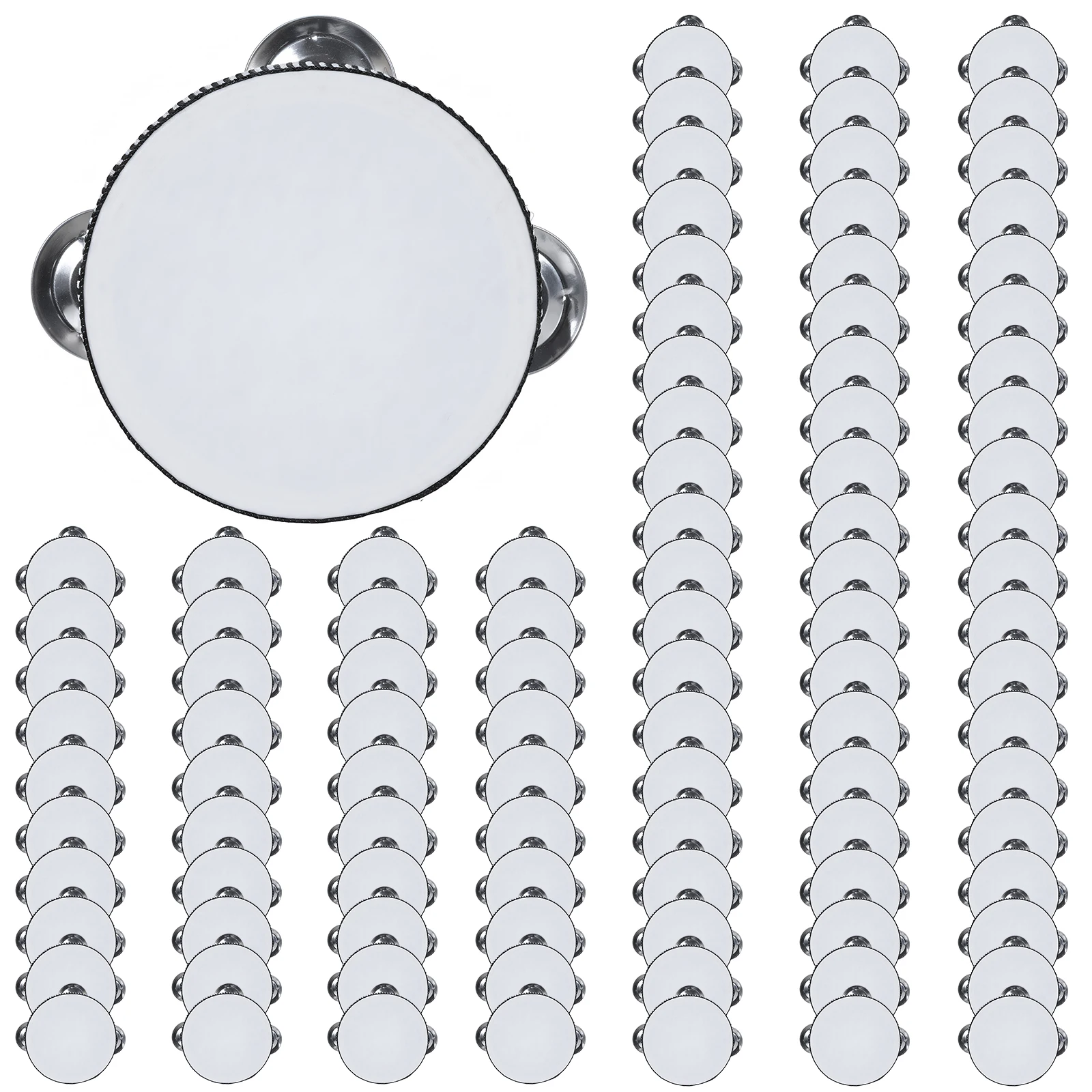

100 Pcs 4 Inch Musical Educational Drum Instrument with Metal Jingles Wooden Hand Held Drum for Church Wedding Party Games
