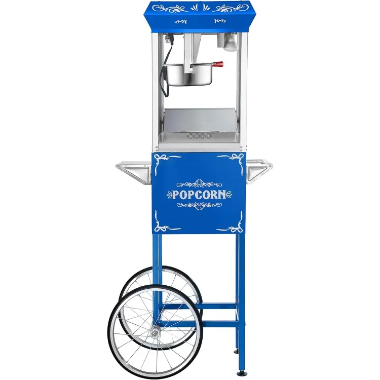 Máquina com carrinho - Popper de 8 onças com chaleira de aço inoxidável, luz de aquecimento e acessórios da Great Northern Popcorn (azul)