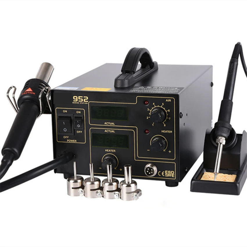 952 Double Digital Display 2 in 1 Rework Station Desoldering Station Thermostatic Soldering Station Hot Air Gun 220V