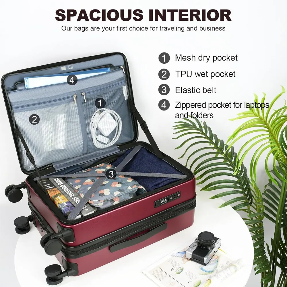 Expandable Top Loading Hard Shell Suitcase with Spinner Wheels, Large Capacity, Built-in TSA Lock, Durable Luggage for Carry On