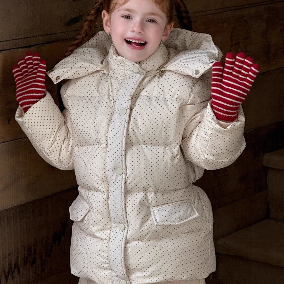 

Хлопковая одежда для девочек, осень-зима 2024, новая детская одежда, пуховик с капюшоном и капюшоном в корейском стиле для девочек