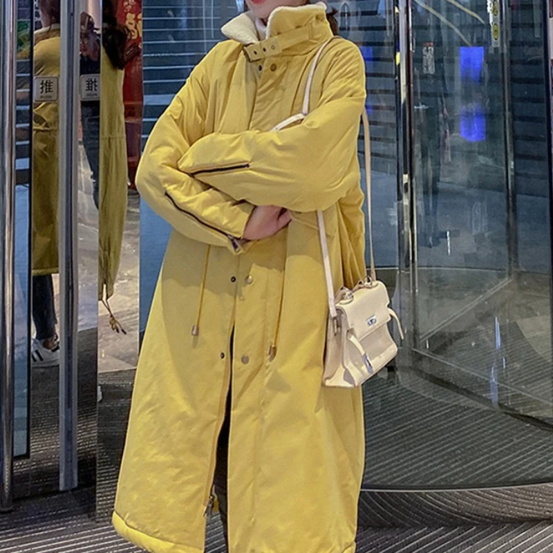 2026 New Women Long Trench Parka Fleece Lined Thick Warm Mid Length Over Knee Loose Casual Winter Windproof Cotton Coat