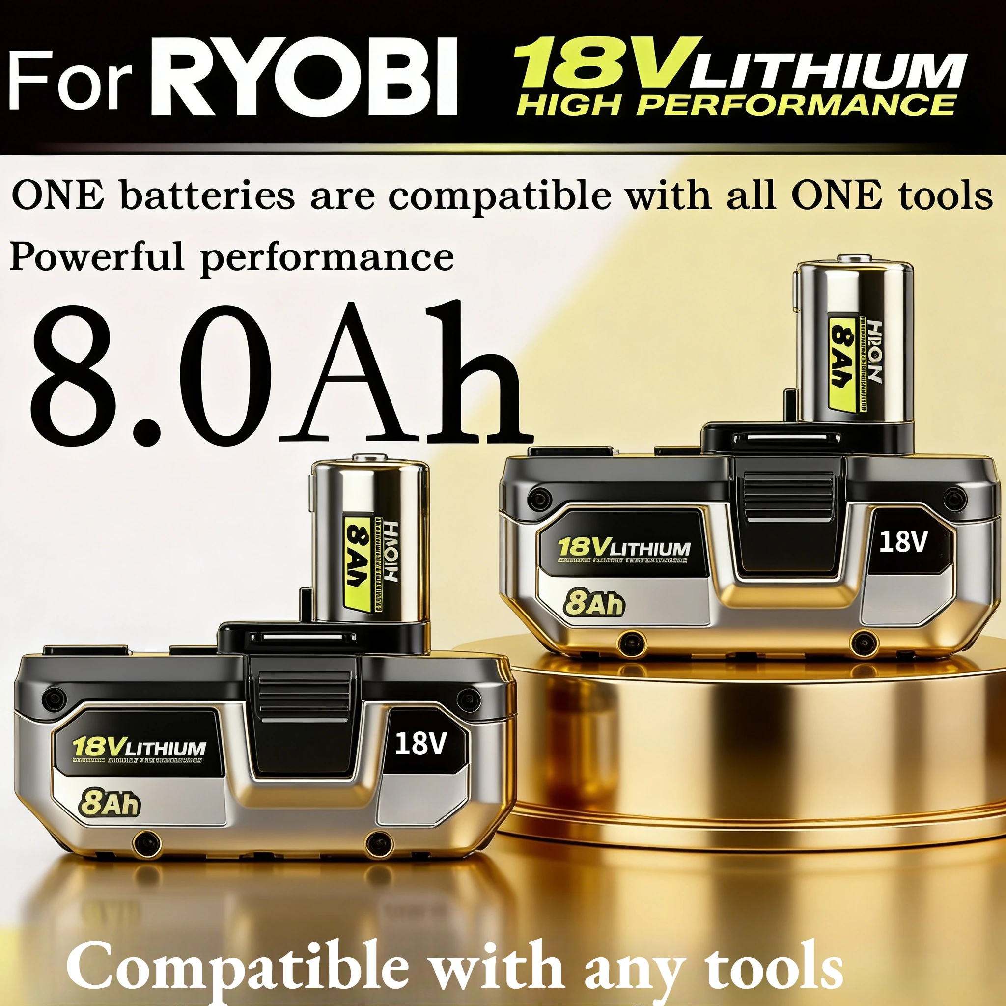 NEW RYOBI 18V 6.0Ah High-Capacity Lithium Battery, 2026 Upgrade for Long Runtime with All Series Cordless Power Tools Battery