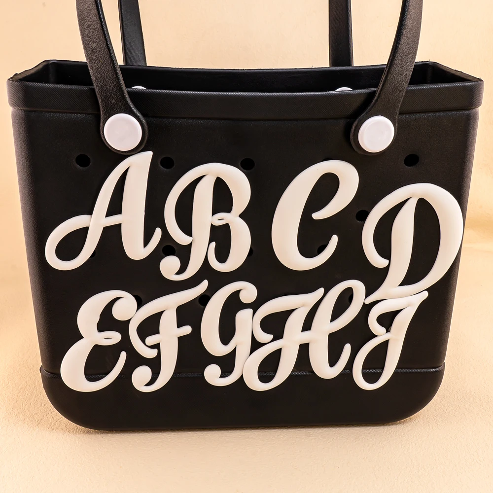 Letras Latinas decorativas de PVC para mujer, accesorios de bolso de mano de goma para niña y mujer, dijes de playa, hebillas decorativas DIY, 1/26