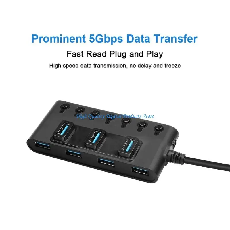 U2JE USB3.0 Adapter Splitter with Light for Study Desk Computer USB Adapter