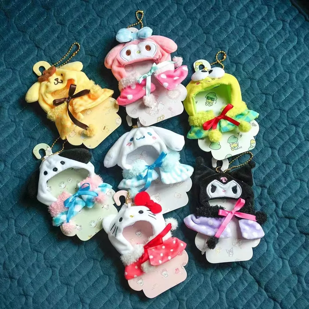 Sanrio Plush My Melody Kuromi Hello Kitty Cinnamoroll Pochacco Cartoon Doll Cape Clothes Pendant Keychain Girls Gift