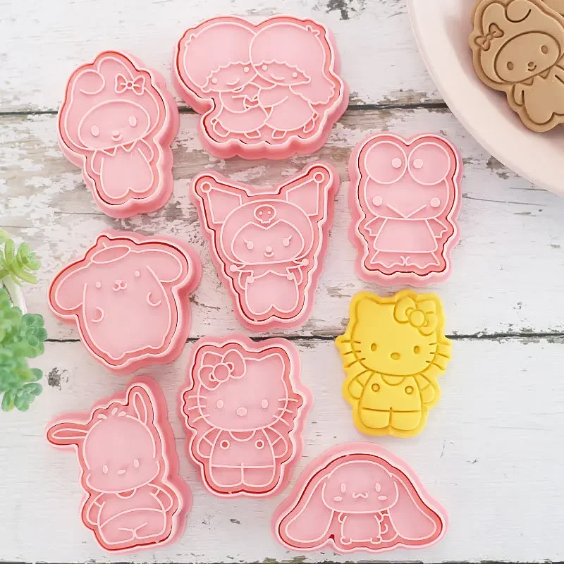 8 Pcs/set Sanrio Kuromi Cartoon Cookie Cutters 3D Plastic Biscuit Mould Pressable Cookie Stamp Kitchen Accessories Baking Tools