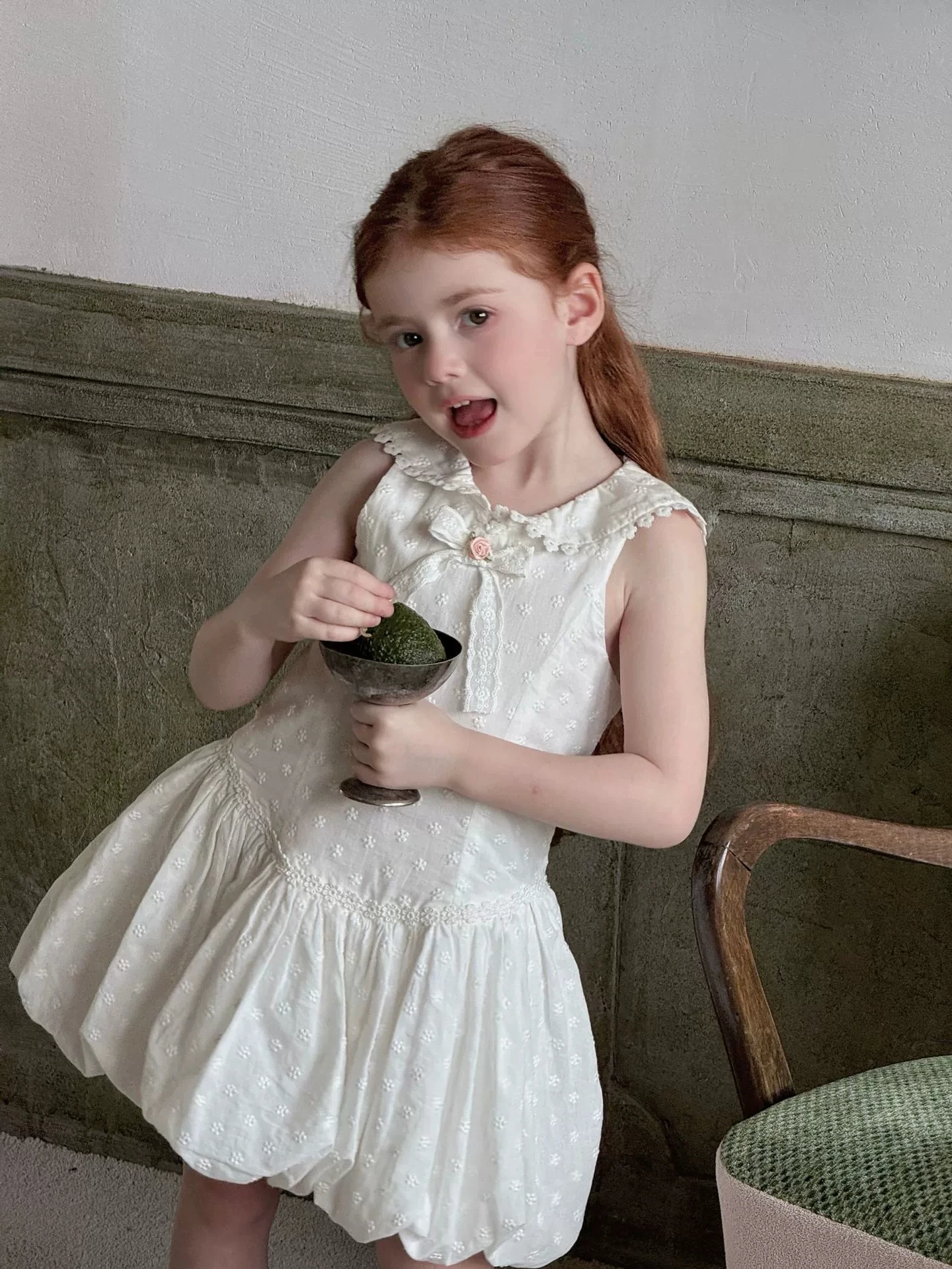 2026 Spring Summer New Children Clothing Korean Girls French Style Jacquard Dress Children Puff Flower Bud Dress