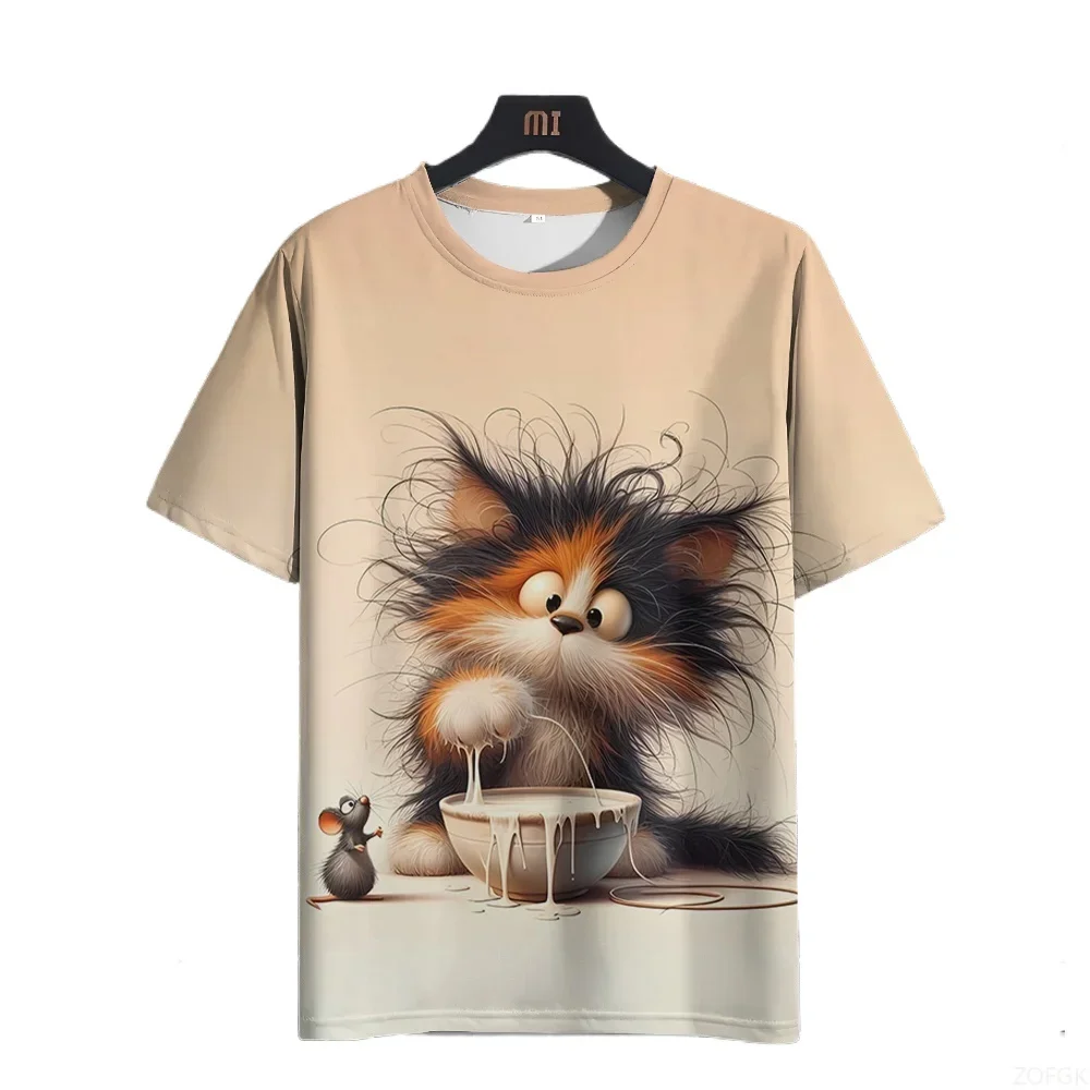 

Летняя мужская уличная повседневная одежда больших размеров, мужская футболка с забавным котом и 3D узором, футболка с короткими рукавами и животным принтом, повседневные топы