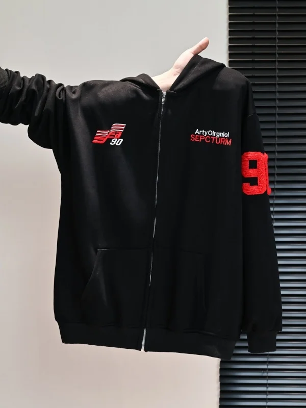 American Retro Letter Embroidery Hoodie Women's Autumn Winter New Loose Lazy Style Oversize Open Cardigan Coat