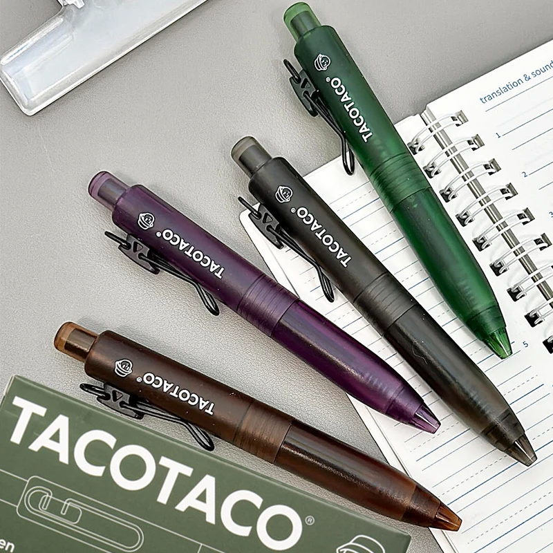 TACOTACO 4pcs Gel Pen Set 0.5mm Quick Dry Metal Clip Aesthetic Nature Color Rod Journal Planner Office Desk Writing Instruments