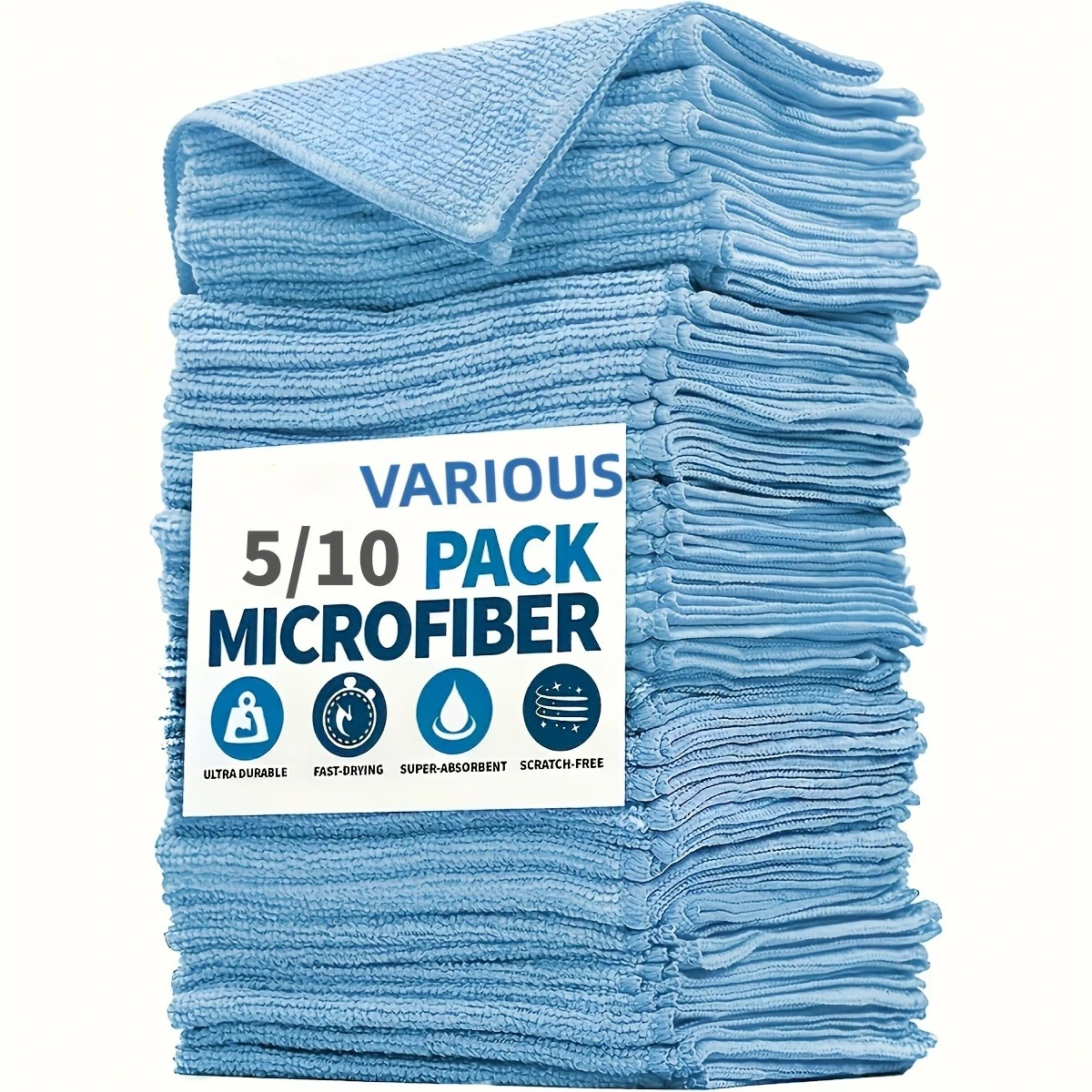 5-50pcs Light Blue Microfiber Car Cleaning Cloth Towel Set, Ultra Soft, Fast Drying & Super Absorbent